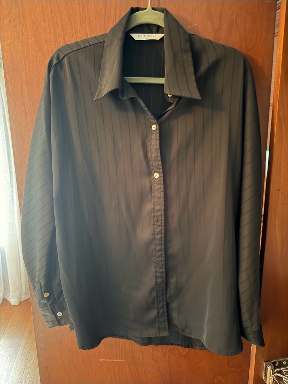 Commense Black Pinstripe Button-Down Shirt